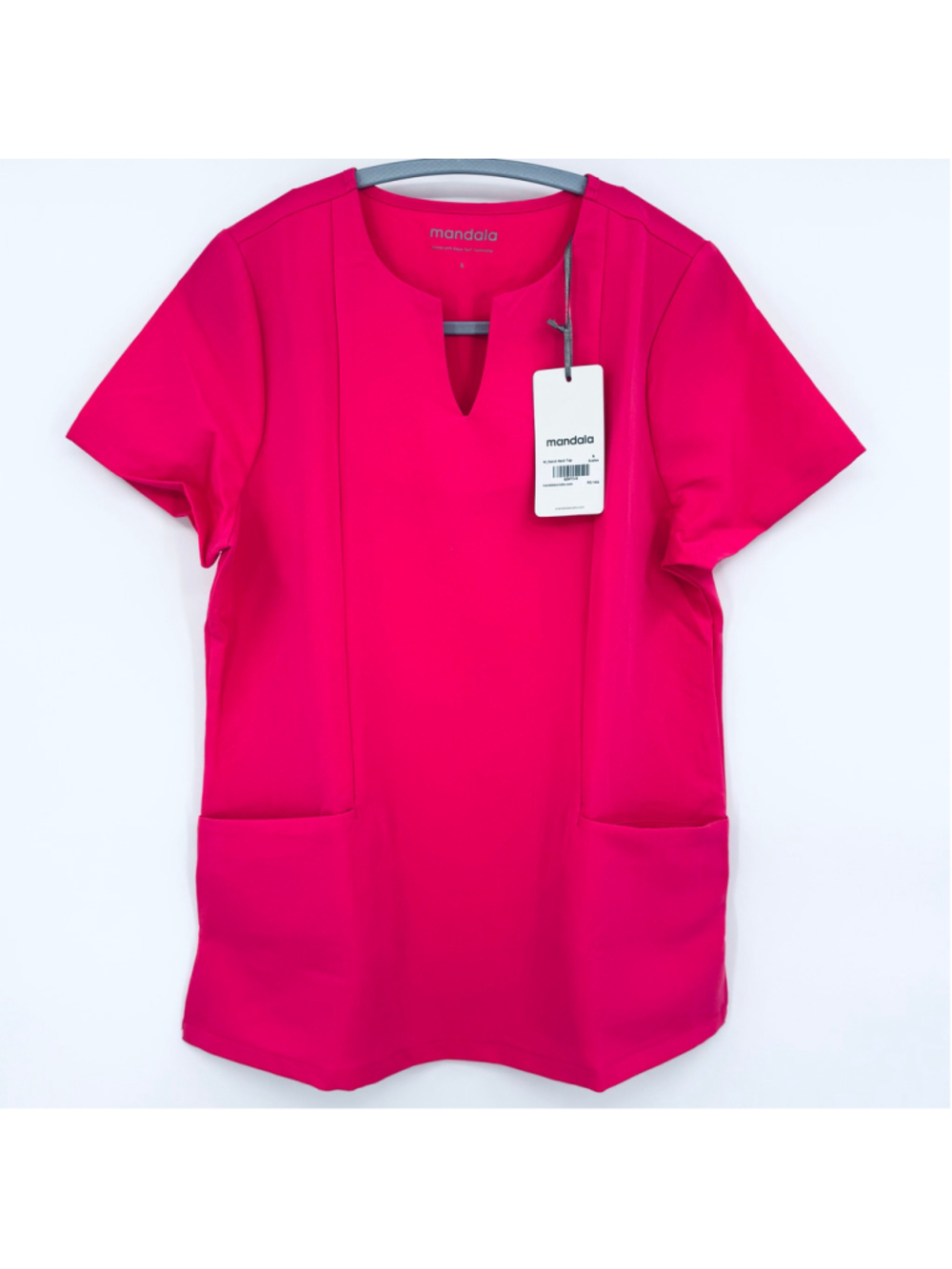 NWT Women's Mandala Notch Neck Scrub Top Size S Azalea Hot Pink